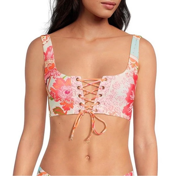 Maaji Dazzle Floral Groove Reversible Lace Up Bralette Swim Top - Picture 1 of 8
